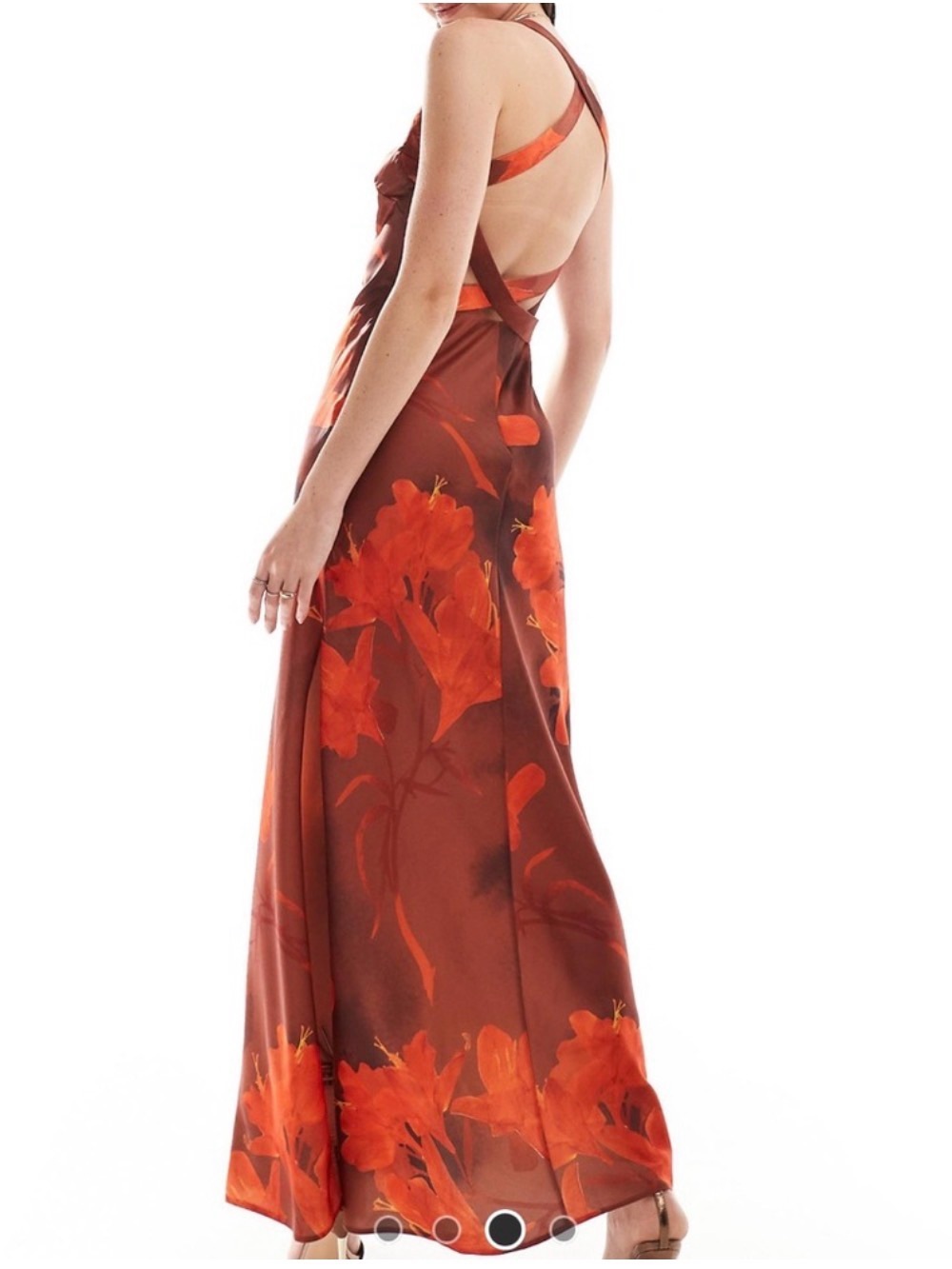 NWT ASOS Satin Slip Square Neck Cross Back Strap Maxi Dress Side Slit Floral 6 - Picture 2 of 14